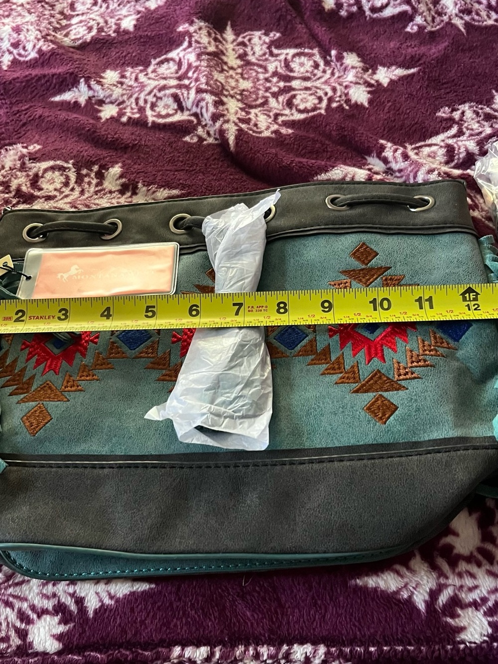 Turquoise Embroidered Tote Bag with Tribal Accents
